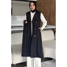 Kruvaze Yaka Bel Kuşak Detaylı Ön Düğmeli Tesettür Trençkot P-00018244