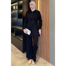 Papatya Aplikeli Tunik Pantolon Triko Tesettür Ikili Takım (S,m,l,xl Uyumludur) P-00018184