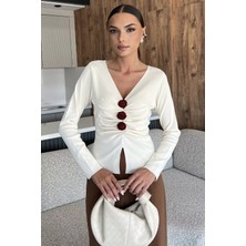 Ön Gül Detaylı Triko Bluz P-00018209