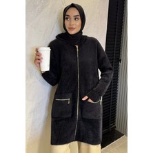 Çift Cepli Kapüşonlu Sakallı Tesettür Triko Ceket (S-M-L-Xl Beden Uyumludur.) P-00018072