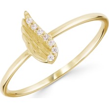 Melek Kanadı Taşlı 14 Ayar Altın Yüzük