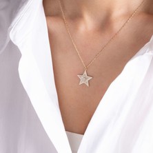 Taşlı Yıldız 14 Ayar Kolye