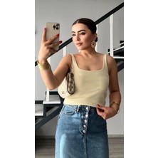 Butter Yellow Kare Yaka Fitilli Askılı Atlet