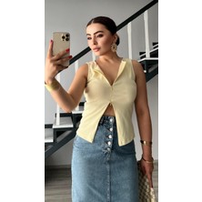 Sarı Fermuar Detaylı Bluz