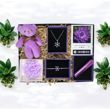 Marmori Mor Kar Tanesi Kolye Bileklik Seti Parfümlü Peluş Ayıcıklı Sabunlu Aromalı Mumlu Hediye Seti