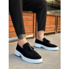 ET0240 Klasik Parlak Püsküllü Süet Siyah Beyaz Taban Erkek Ayakkabı