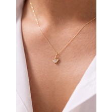 Minimal Damla Taşlı Melek 14 Ayar Altın Kolye