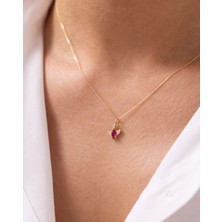Kırmızı Melek Taşlı Minimal 14 Ayar Altın Kolye