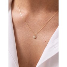 Minimal Işıltı Taşlı 14 Ayar Altın Kolye