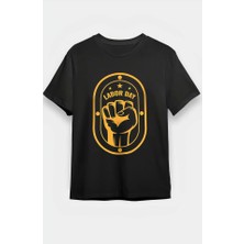 1 Mayıs Emekçilerimiz Için Özel Tasarım Labor Day Baskılı T-Shirt - Siyah