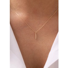 Dikdörtgen Taş Sıralı Minimal 14 Ayar Altın Kolye