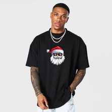 Gözlüklü Noel Baba T-Shirt - Siyah