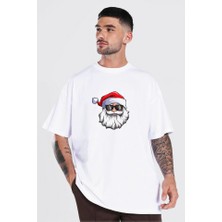 Gözlüklü Noel Baba T-Shirt - Beyaz