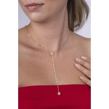 Gümüş Pazarım Kar Tanesi Motifli Y Model Altın Kaplama Çelik Kadın Kolye