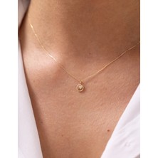 Minimal Çerçeveli Kalp Taşlı 14 Ayar Altın Kolye