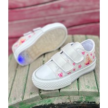 Surpie Shoes Kız Çocuk Işıklı Günlük Ayakkabı Cırtlı Bağlama Düz Taban Beyaz Renk