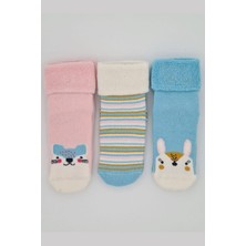 3 Çift Kız Bebek-Çocuk Kaydırmaz Tabanlı Havlu Soket Çorap