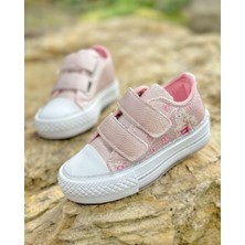 Surpie Shoes Kız Çocuk Işıklı Günlük Ayakkabı Cırtlı Bağlama Düz Tabanlı Pembe