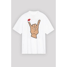 Noel Başlıklı Serçe Parmak T-Shirt - Beyaz