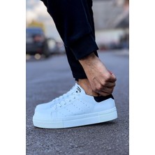 Tennis Premium Bağcıklı Ortopedik Erkek Sneaker Beyaz Siyah