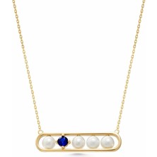 Inci ve Mavi Taşlı 14 Ayar Altın Kolye