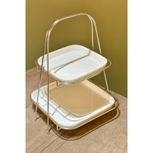 2 Katlı Kare Gümüş Metal Standlı Mika Sunumluk Şekerlik Lokumluk Kurabiyelik