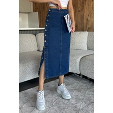 Düğme Detaylı Jean Kot Etek P-00009838