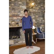 Cossy By Aqua Erkek Indigo Uzun Kollu Pijama Takımı 26153