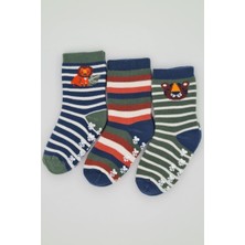 3 Çift Erkek Bebek-Çocuk Kaydırmaz Tabanlı Havlu Soket Çorap