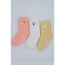 3 Çift Kız Bebek-Çocuk Kaydırmaz Tabanlı Havlu Soket Çorap