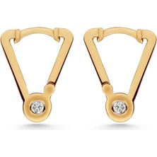 Üçgen Tektaş 14 Ayar Altın Küpe