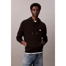 Erkek Regular Fit Logo Yamalı Kapüşonlu Sweatshirt - Siyah