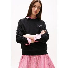 Kadın Regular Fit Nakış Logolu Sweatshirt - Siyah