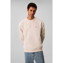 Erkek Regular Fit Monogram Nakışlı Sweatshirt - Krem