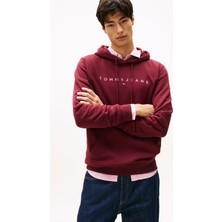 Erkek Tjm Regular Linear Logo Kapüşonlu Sweatshirt -  Bordo
