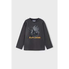 Erkek Çocuk Dinozor Baskılı Uzun Kollu T-Shirt - Antrasit