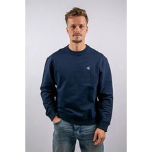 Erkek Regular Fit Monogram Nakışlı Sweatshirt - Lacivert