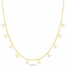 Vintage Üçgen Taşlı 14 Ayar Altın Kolye