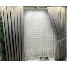 Nivemeshome Helen Gümüş Detaylı  1/3 Sık Pileli Tül Perde Apm