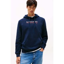 Erkek Linear Logo Hoodie Sweatshirt - Lacivert