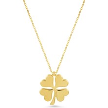 Ince Dört Yapraklı Yonca 14 Ayar Altın Kolye