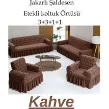 StarMall Jakarlı Şal Desen Koltuk, Kanepe, Çekyat Örtüsü, Likralı, Etekli, Koltuk Kılıfı 3+3+1+1 Takım