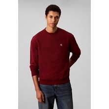 Erkek Regular Fit Monogram Nakışlı Sweatshirt - Bordo