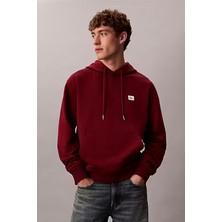 Erkek Regular Fit Logo Yamalı Kapüşonlu Sweatshirt - Bordo