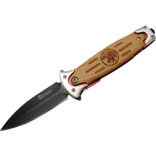 Columbia Fs 11032 Kahverengi Kurtarma / Kamp Çakısı 20CM - Kartal Işlemeli Ahşap Sap, Kemerlikli, Cam Kırma Aparatlı