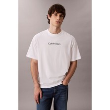 Erkek Regular Fit Yazı Baskılı Pamuklu T-Shirt - Beyaz