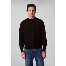 Erkek Regular Fit Monogram Nakışlı Kazak - Siyah