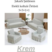 StarMall Jakarlı Şal Desen Koltuk, Kanepe, Çekyat Örtüsü, Likralı, Etekli, Koltuk Kılıfı 3+3+1+1 Takım
