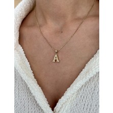 Taşlı A Harf 14 Ayar Altın Kolye