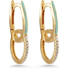 Taşlı Turkuaz Mineli Çift Halka 14 Ayar Altın Küpe